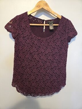 Talula Plum Floral Lace Scoop-Neck Blouse